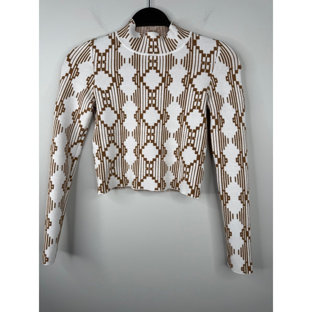 Urban Outfitters Geometric Print Mock Neck Cropped Sweater Womens SP Stretch